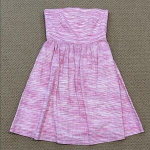 Banana Republic Linen Cotton Blend Strapless Fit & Flare Dress 6 Pink Stripes